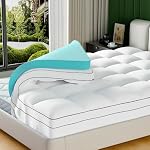 4 Mémoire double couche de pouce Mousse Matelas Topper Taille de la Reine ,2 Mousse de mémoire de gel de refroidissement de pouce Plus 2 Poche profonde de 8-21 pouces pour le dos