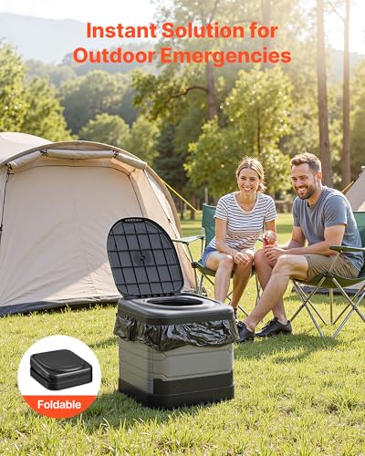 Image of VEVOR Portable Toilet, 330 lbs Load Capacity, Folding Camping Toilet for Adults, Outdoor Travel Potty with Carry Bag, Trash Bags, Suitable for Home Use, RV Travel, Camping, Hiking, Boating, Car, Trips