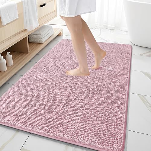 Image of OLANLY Large Bathroom Rugs 59x35, Extra Soft Absorbent Chenille Bath Rugs, Rubber Backing Quick Dry, Machine Washable Bath Mats for Bathroom Floor, Tub and Shower, Home Decor Accessories, Dusty Rose