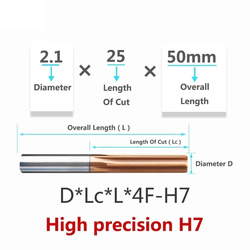 1 Stück 2, mm ~ 17,5 Hartmetall-Maschinenreibahle HRC50 HRC60 Nutfräser 4/6F Toleranz H7 gehärteter Stahl Metallschneider CNC Innenbohrung(HRC60 Spiral,6.2x35x70-6F)
