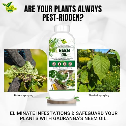 Image of Gauranga 100% Pure Organic Cold Pressed Water Soluble Neem Oil Concentrate| Natural Insect Pest Control & Fungicide for Plants Garden Agriculture For Indoor Outdoor Plants (500 Milliliter)