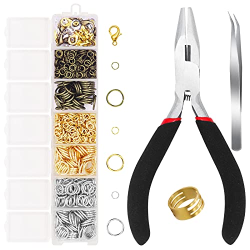 1500 Pieces Jump Rings with Lobster Clasps and Jewelry Pliers for Jewelry Making Supplies Findings and Necklace Earring Repair (Mix)