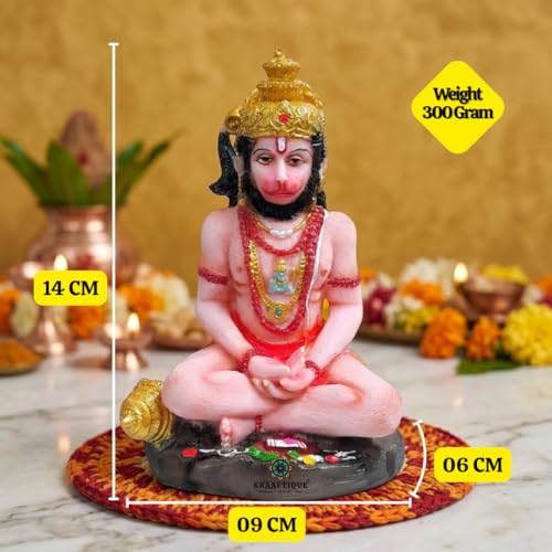 Image of Marble Dhyan Mudra Hanuman Ji Statue 5.5 Inch, Meditating Lord Hanuman Idol, Multicolor Glossy Finish for Home Temple & Decor