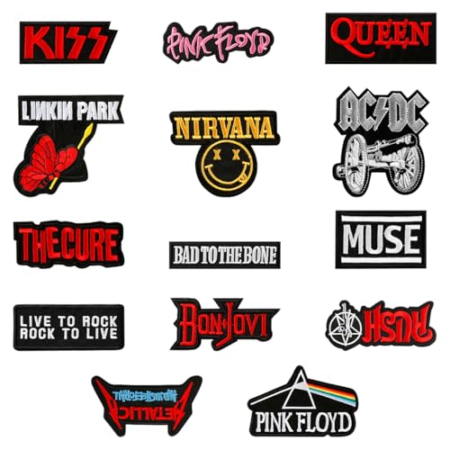 Lotsdonxia 14 remendos bordados estilo rock, adesivos termoadesivos modernos para reparação e decoração de roupas