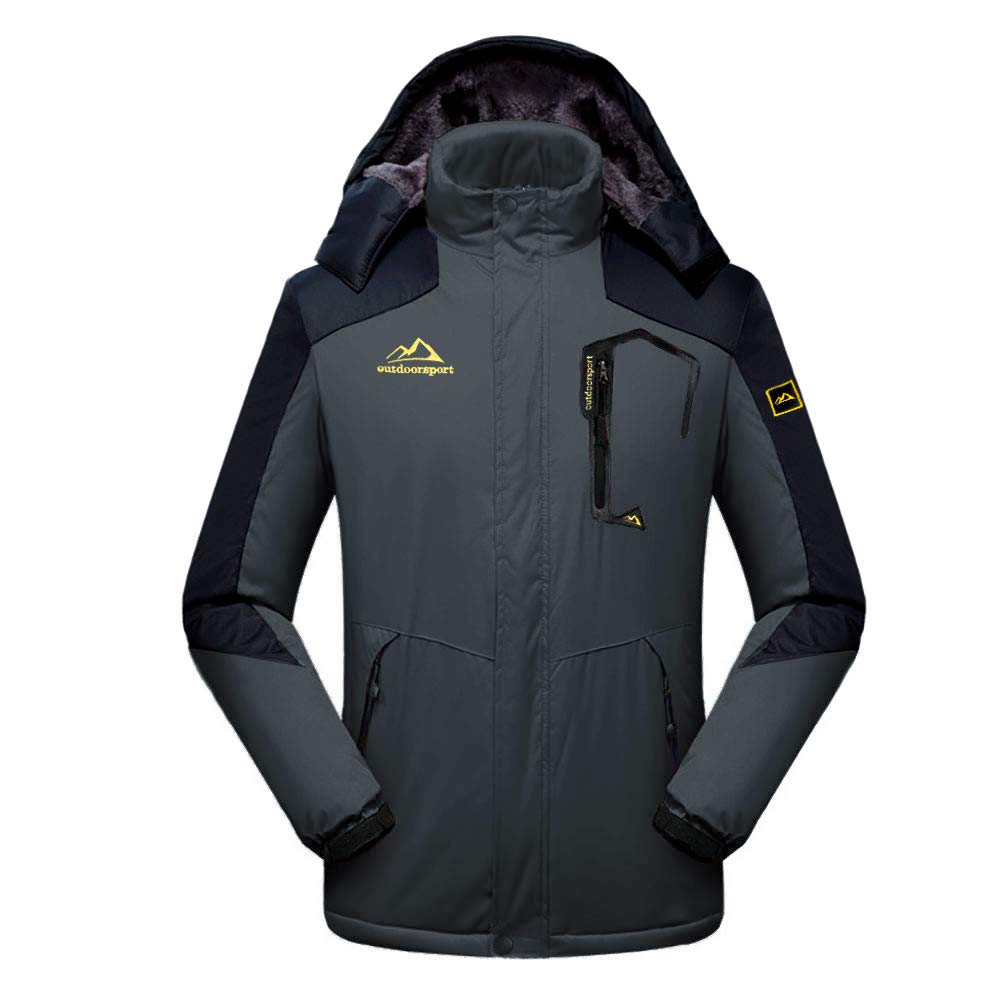 EKLENTSON Hommes Manteaux-Hiver Veste Imperméable Coupe-Vent Escalade Ski Veste Polaire Chaud Vêtements d'extérieur Sport Manteau à Capuche Multi Poches Zippées