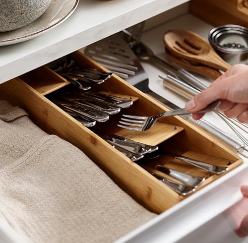 La Mejor Lista de Bandejas para cubertería - 5 favoritos. 45 RorAem Organizador de Cubiertos Bambú para Cajon: Organizador de Cajones para Cocina Cajón Cucharas Tenedores Cuchillos Bandeja Cubiertos Madera Bandeja para Cubierto
