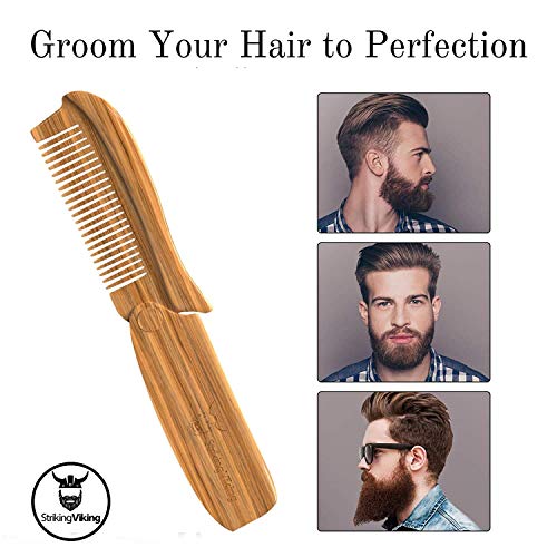 Folding Comb for Men, Anti-Static Wooden Hair Comb & Beard Comb, Pocket-Sized Men's Comb, Use with Gels Balms Oils or Dry (Wide Tooth) - Striking Viking - Thumbnail 6