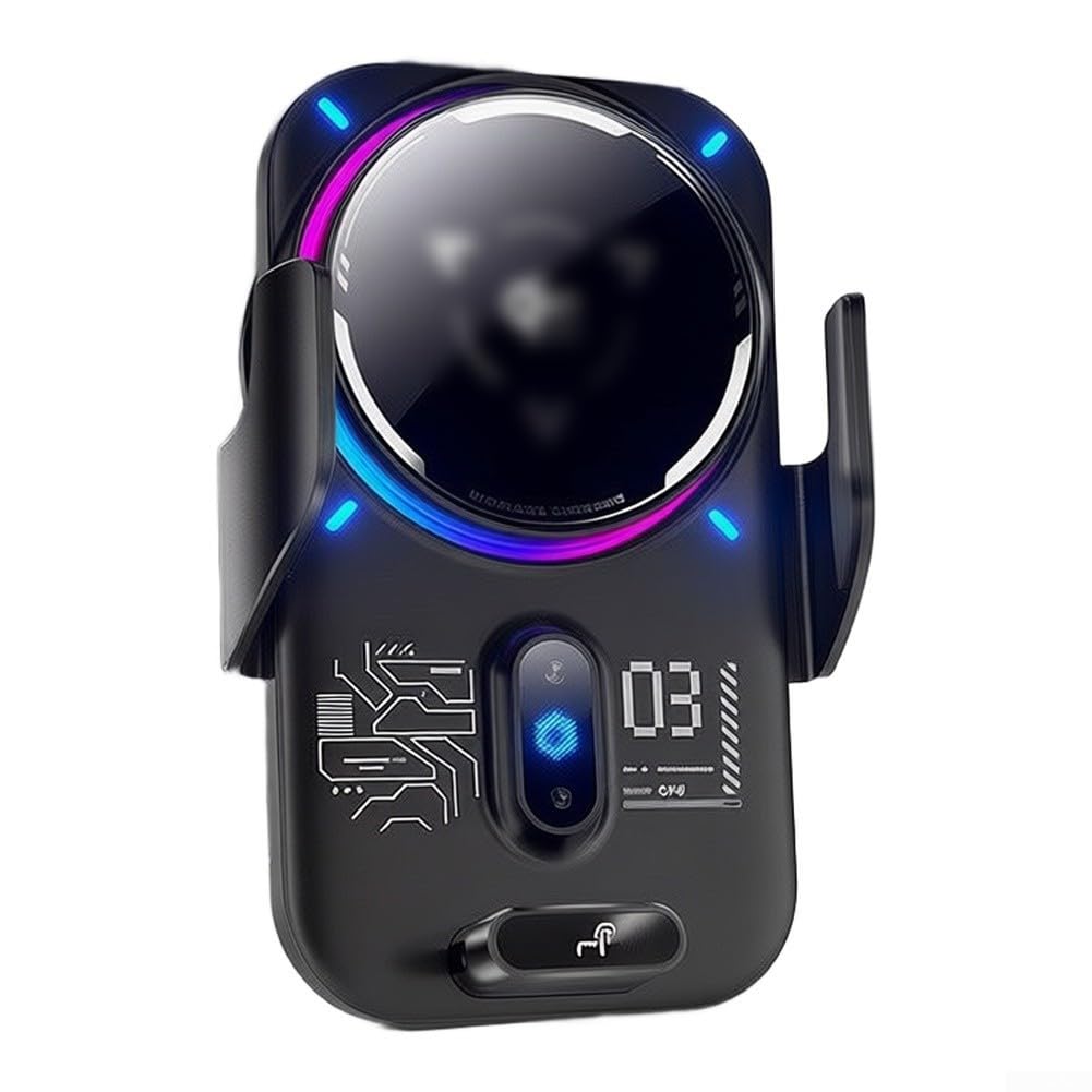 Caricabatterie wireless da auto, 25 W, a semiconduttore, raffreddamento, autobloccante, supporto per telefono con ricarica rapida per iPhone, Samsung, Android (nero, 25 W)