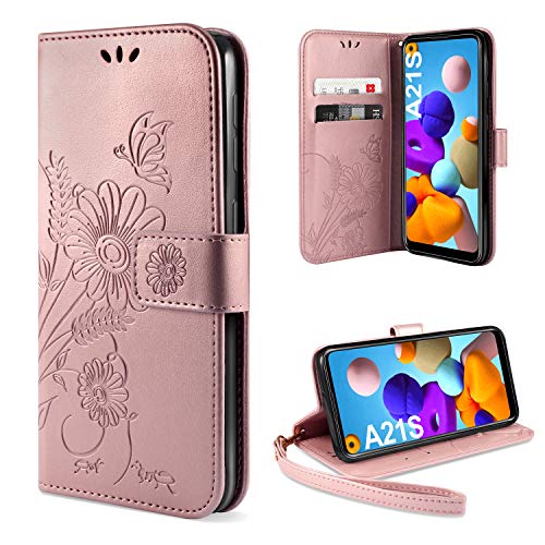ivencase Funda para Samsung Galaxy A21s, Libro Caso Cubierta la Tapa magnética Protector de Billetera Cuero de la PU Carcasa para Samsung Galaxy A21s (Pink) Cover