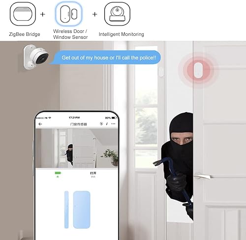 Miniatura 7 de QIACHIP ZigBee - Sensor inalámbrico para ventana de puerta, alarma antirrobo para seguridad del hogar, compatible con AlexaGoogle Home, requiere