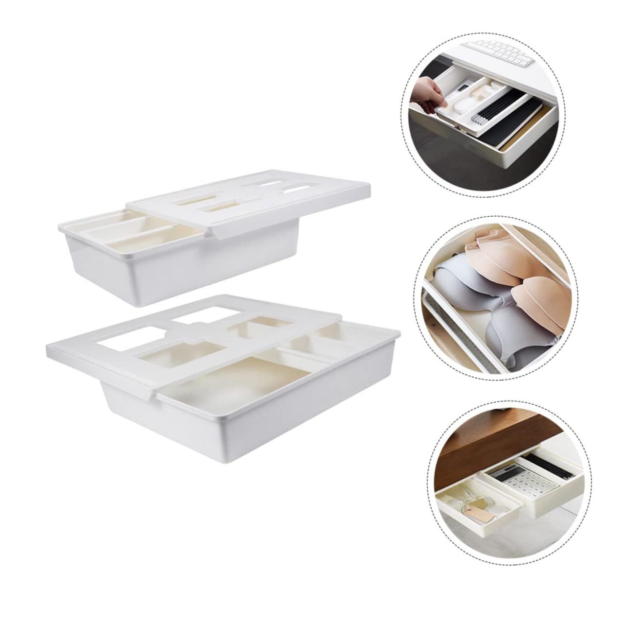 SHINEOFI 2pezzi Sottotavolo Estraibile in Materiale di Organizer per Cancelleria e Articoli per Ufficio Cassetto Invisibile per Scrivania Contenitore Portaoggetti Nascosto