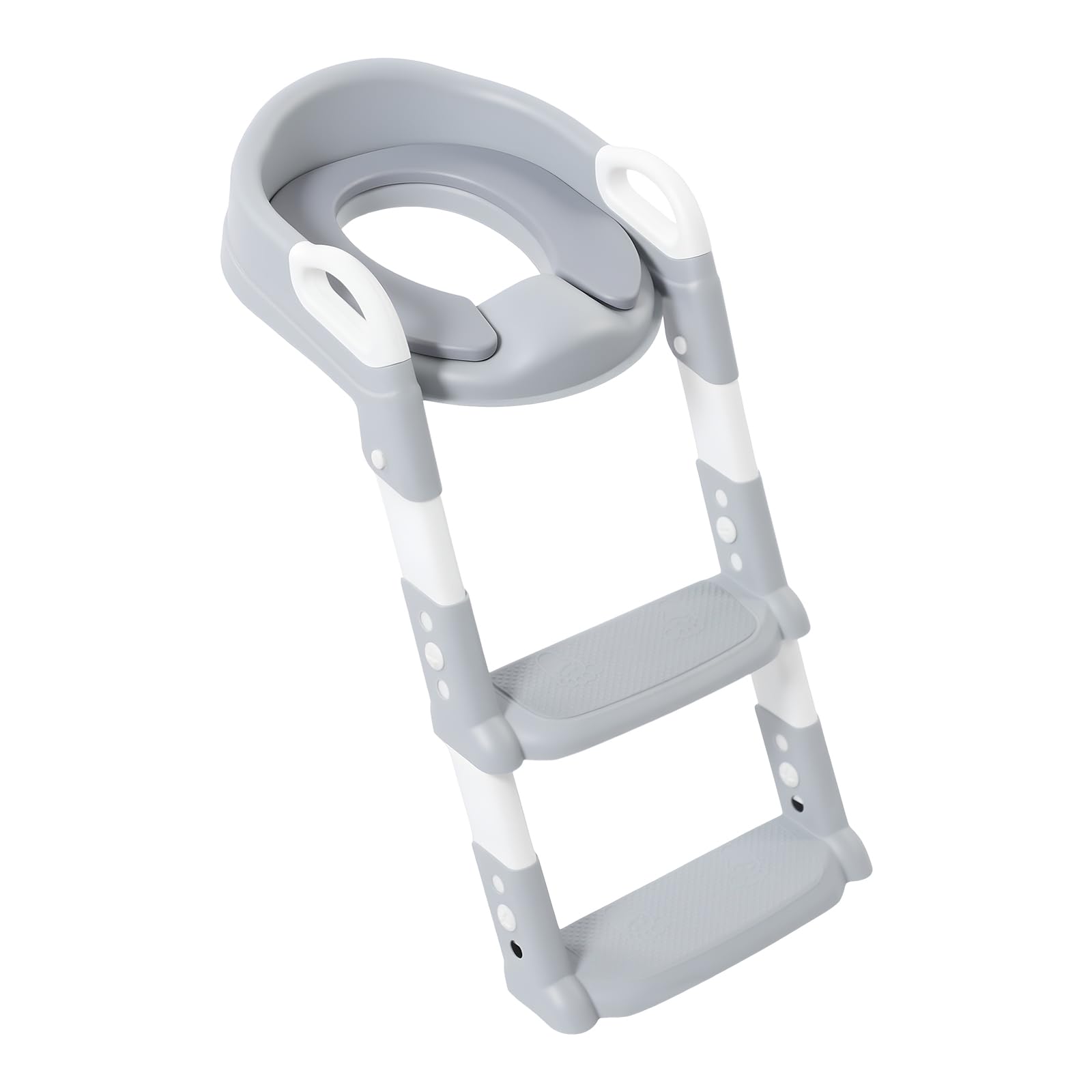 Asiento de inodoro infantil con escalera, escalera de inodoro 3 en 1 para niños de 2 a 7 años, 20 x 54 cm, plegable y regulable en altura, gris