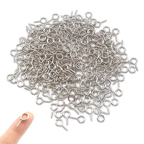Image of 300 Pcs Small Eye Screws 9 x 19mm Mini Screw Eye Pin Peg Self Tapping Screws Hooks Ring for Arts Crafts Projects (YJY2)