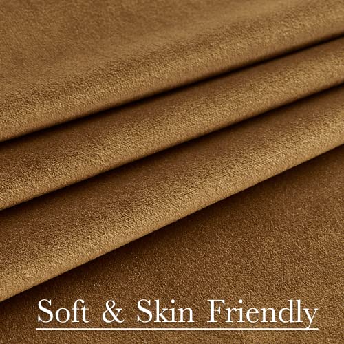 Image of Doorway Curtain Back Tab Gold Brown Velvet Thermal Insulated Sliding Door Panels Privacy Blackout Window Drapes Room Divider for Office Bedroom Closet, W62 x L80, 1 Panel