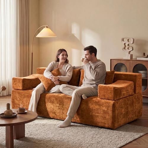 Image of MONVANE 70 inch Modular Sectional Sofa, Boneless Loveseat, Orange