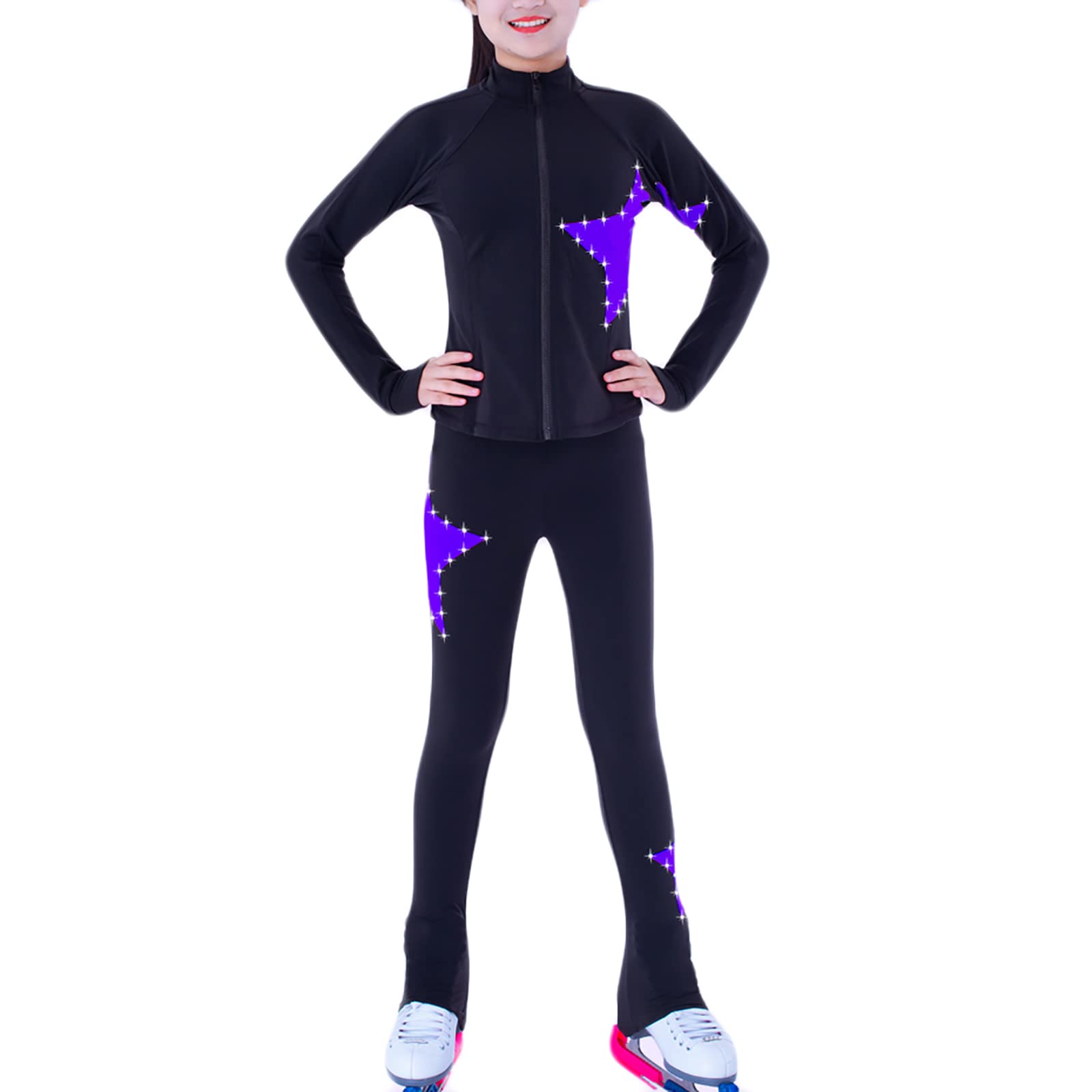 Tuta Pattinaggio Artistico Ragazze - Giacca E Pantaloni In Pile, Morbida E Elastica, Taglia S Viola
