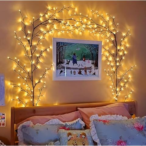 Vines for Home Decor, 7.5Ft Christmas Swags Decorations Indoor Artificial Plants Tree Branches 144 LEDs Lighted Willow Vine Lights for Walls Bedroom Living Room Decor Aesthetic (1PCS, No Remote) Cover