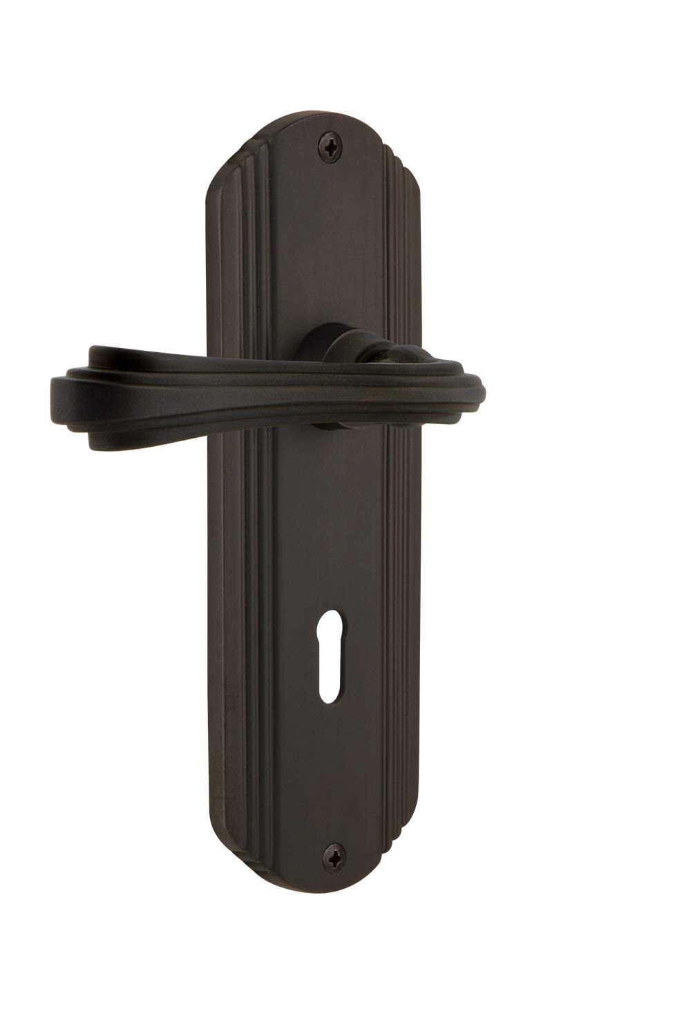 Nostalgic Warehouse Deco Plate Single Dummy with Keyhole Fleur Lever in Oil-Rubbed Bronze