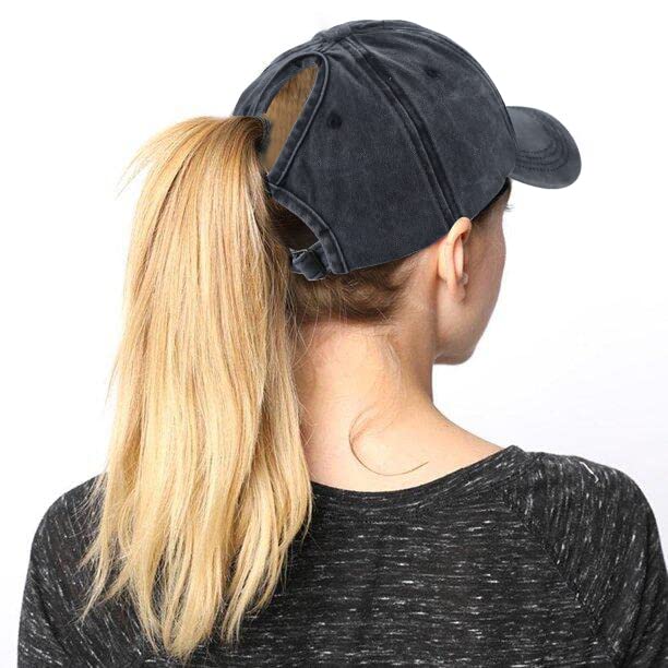 Image of Eohak Ponytail Baseball Hat Distressed Retro Washed Cotton Twill