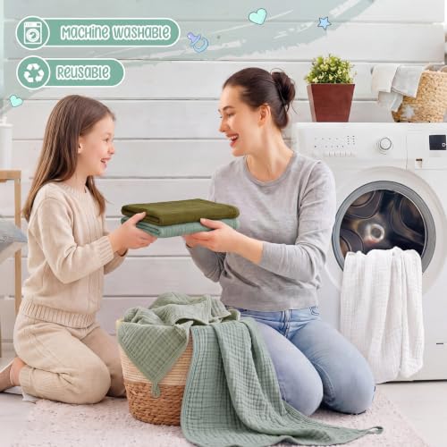 Image of Breling 12 Pcs Muslin Hooded Baby Bath Towel Set, Green Series