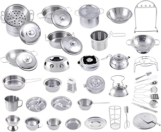 16pcs Children Kitchen Toys Kitchen Pretend Toys Toy Kitchen Accessories Kitchen Toys Set Pretend Play Cookware Pots and Pans Stainless Steel Educational Toys for Kids Girls Boys Toddlers