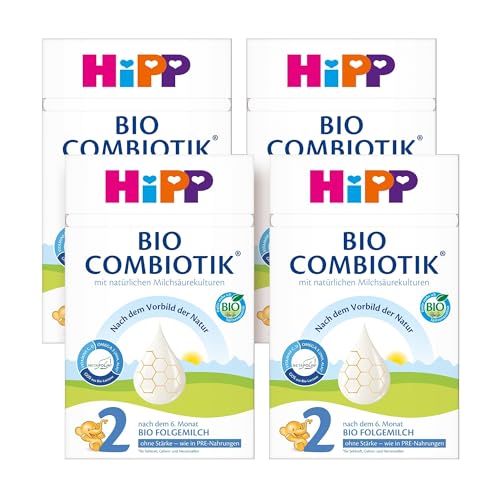 HiPP 2 Bio Combiotik (4 x 600g), Folgemilch nach dem 6. Monat, OHNE STÄRKE, mit natürlichen Milchsäurekulturen, Vitamine C und D, GOS, Omega-3 (DHA, ALA), ideal ange...