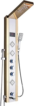 LED Shower Panel Tower System Digital Display Shower Column Stainless Steel Shower Panel System with Shower Head, Handheld Shower, Body Jets, Tub Spout, Bidet Spray,Yellow Decoration