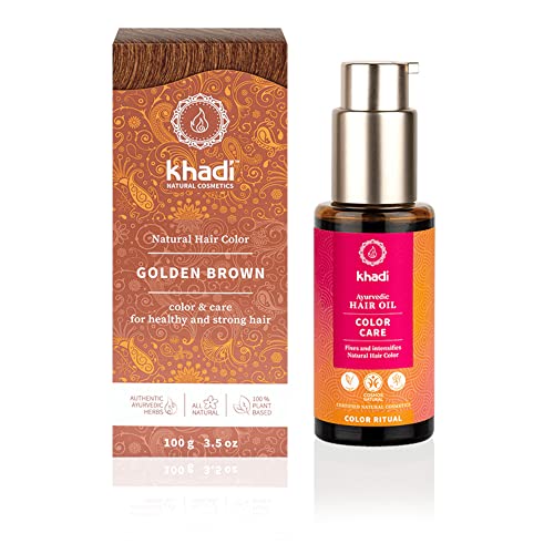 Khadi Golden Brown Hair Color & Ayurvedic Color Care Hair Oil Duo #TOP19