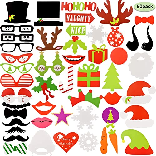 ZYFC 50 Piezas Photo Booth Props Photocall DIY Bigotes Gafas Sombreros Labios Lazo Corbata, para Fotos de Bodas Navidades Cumpleaños del Favor Graduación Photocall Selfie Accesorios Cover