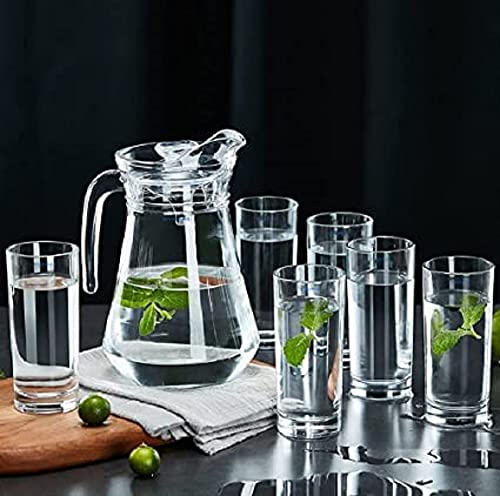 Image of Vilon Water Glass Jug with Glass | Lemon Set of 7 Pcs | 1 Glass Jug (1300 ML), 6 Glasses (300 ML) |