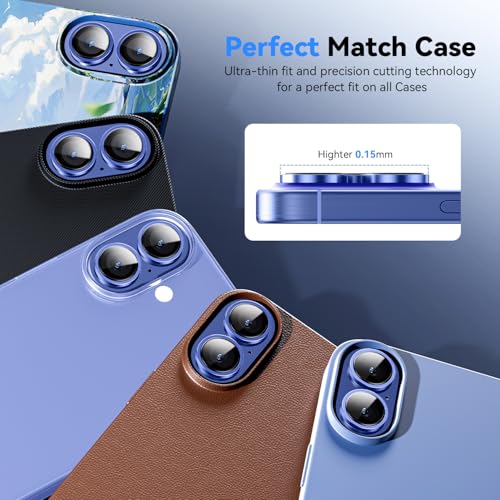 Image of Supershieldz CAM-Guard 3D Camera Lens Protector Ring for iPhone 16 Plus | 16, Keep Original Design and Color, 9H Hardness, Easy Installation - Blue Titanium