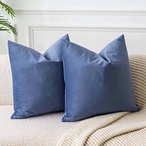 Image of JUSPURBET 22x22 Decorative Velvet Throw Pillow Covers Cases Set of 2,Blue | Modern Soft Cushion Covers with Hidden Zipper for Couch Sofa Bed Living Room Bedroom Home Decor