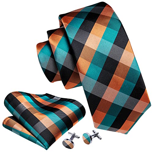 Image of YOHOWA Men Plaid /Striped Ties Set Silk Business Wedding Formal Fashion Necktie and Pocket Square Cufflinks Set