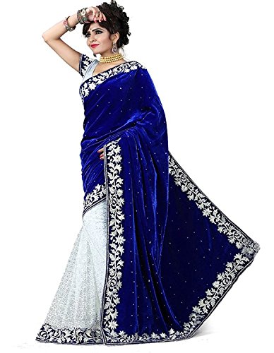Image of Women's Velvet and Brasso Half-Half Saree with Blouse Piece