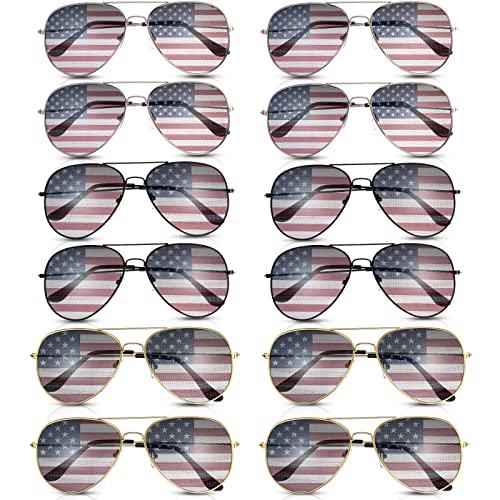 Mepase 12 Pack Mens Women American Flag Sunglasses USA Flag Glasses for 4th of July for Independence Day Patriotic Decoration