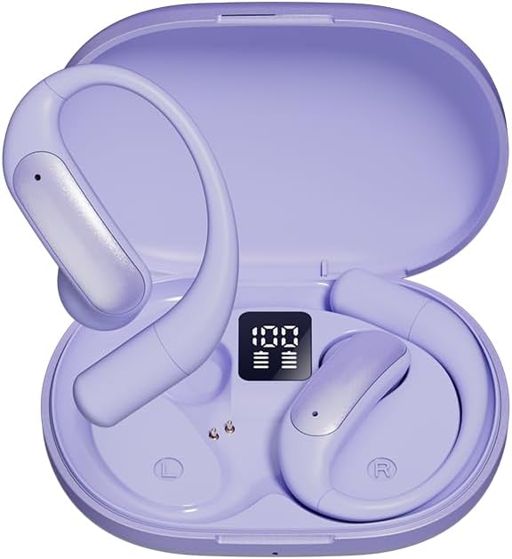 AI Translation Earbuds, Over-Ear Wear, Sports Earbuds, Bluetooth5.4, Simultaneous Interpretation, 60Hrs Playtime, Hi-Fi Sound, Call Noise Reduction, Anti-Drop (Purple)