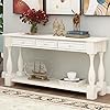 P PURLOVE Console Table for Entryway 64" Wood Sofa Table with Storage Drawers and Bottom Shelf for Hallway Living Room (Distressed White)