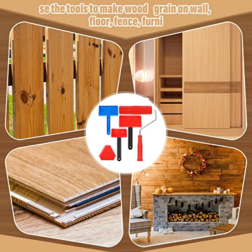 Set Of 5 Wood Graining Painting Tool Rubber Empaistic Wood Texture Pattern Roller With Handle Diy Wood Grain Painting Tool Wall Texture Art Painting Tool Set For Diy Wall Room Art Paint Decoration #TOP3