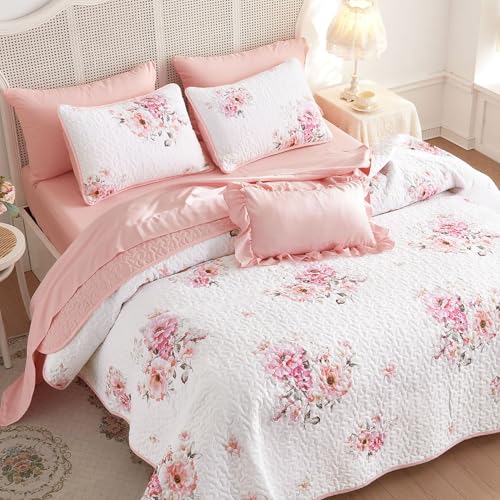 Wake In Cloud - Shabby Chic Quilt Set, Floral Coquette...