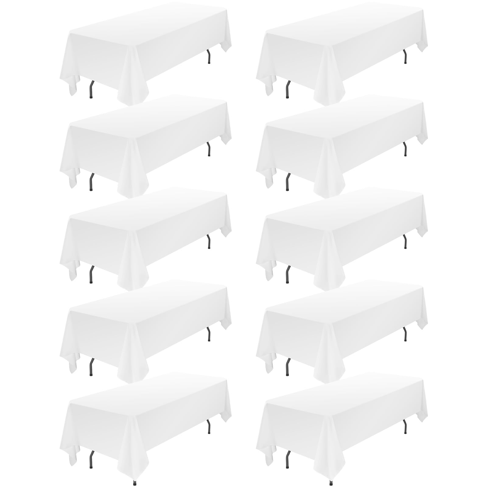 YMHPRIDE 10 Pack White Tablecloths for 8 Foot Rectangle Tables 60 x 126 Inch - 8ft Rectangular Bulk Polyester Fabric Washable Cloth Cover for Wedding Party Banquet Buffet RestaurantOEKO-TEX STANDARD 100