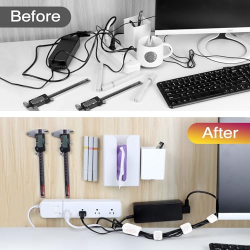 Image of Hook and Loop Strips with Adhesive 2x5IN 10Pairs /20Strips, White Strong Sticky Back Fastener, Heavy Duty Double-Sided Adhesive Hanging Strips for Home Office School