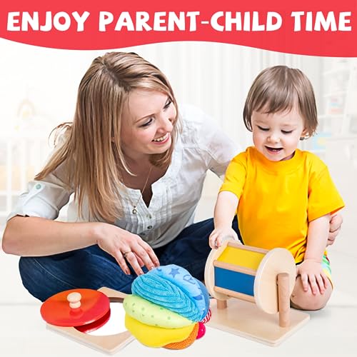 Montessori Baby Toys Play Kit - Mirror, Peekaboo, Knob Puzzle, Spinning Drum, Rainbow Ball - 6-12 Months Toddlers - Image 5
