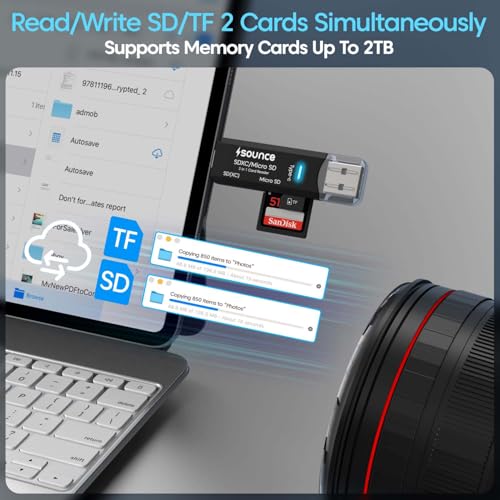 Image of Sounce 3 in 1 SD Card Reader USB Type C, USB 3.0 and Micro USB OTG Memory Card Adapter, Portable for TF, SD, Micro SD, SDHC, MMC, RS-MMC and Micro SDXC - Black