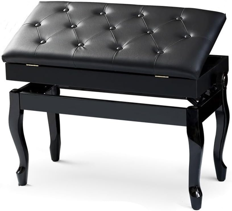 Double Keyboard Stool, Wooden Adjustable Piano Bench, Leather Soft Cushion Piano Bench with Storage, Piano Stool with Flip Bookcase, Modern Simple Piano Seat(Black)