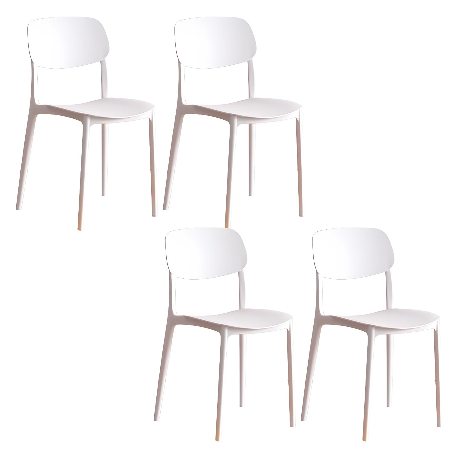 LITFAD Dining Room Chairs Modern Indoor-Outdoor Plastic Open Back Stackable Dining Side Chair Restaurant Chairs Set for 4 - White 4 Piece Set