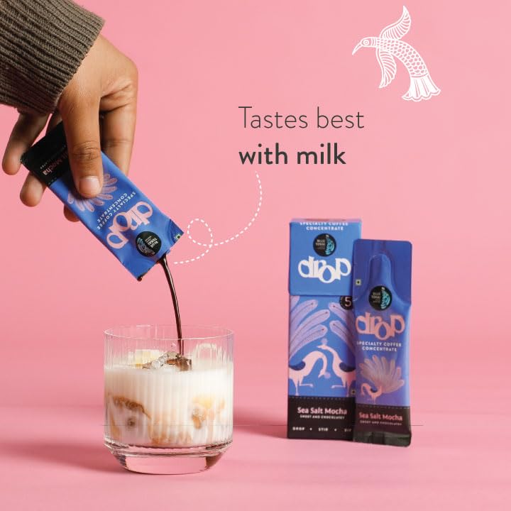 Image of Blue Tokai Coffee Roasters Drop Sea Salt Mocha | Liquid Coffee Concentrate | 100% Arabica | Ready to Use Coffee | Hot or Cold | Pack Of 5 Sachets | 20ML Each| Instant Coffee | Specialty Coffee Concentrate
