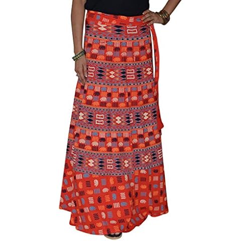 Marusthali Indian Wrap Skirt Printed Cotton Gypsy Sarong Wrap Around Skirt Long Wraparound Skirts Red Cover