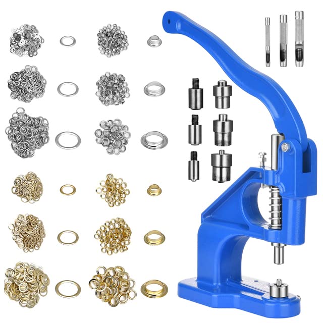 Máquina de prensado manual para ojales o remaches de doble tapa, troqueles, herramienta de molde, botones a presión, suministros artesanales hechos a mano Diy-azul
