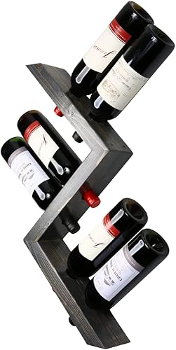 Charmont Estante de madera para vino montado en la pared, soporte rústico de vino en zigzag - Soporte para botellas de vino para bar, almacenamiento