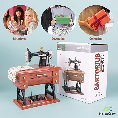 Naiencraft, Vintage Mini Treadle Sewing Machine Shaped Music Box For Home Table Decoration Brown #TOP2